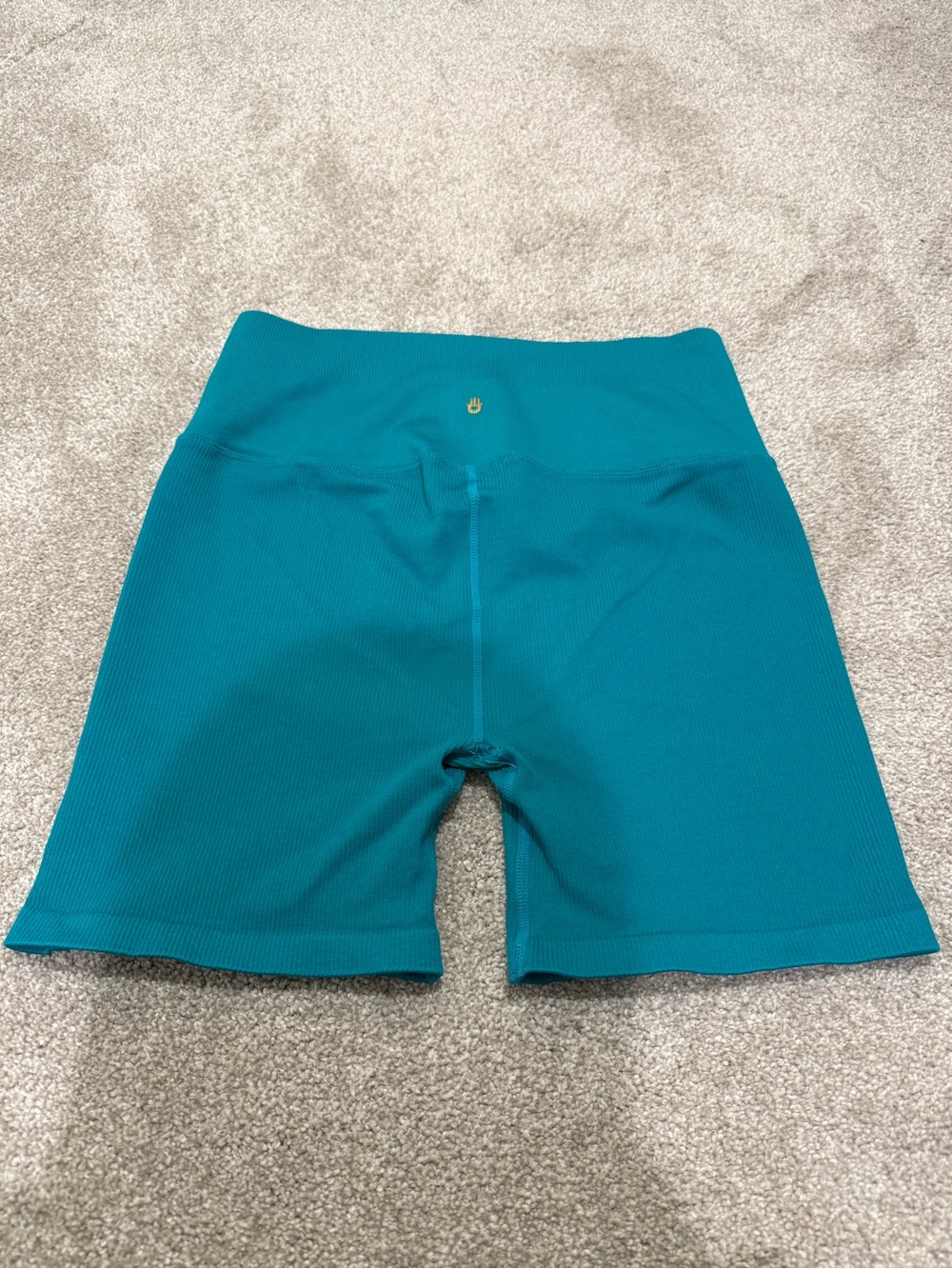 Spiritual Gangster High-Rise Ribbed Teal Bike Shorts - Picture 3 of 3